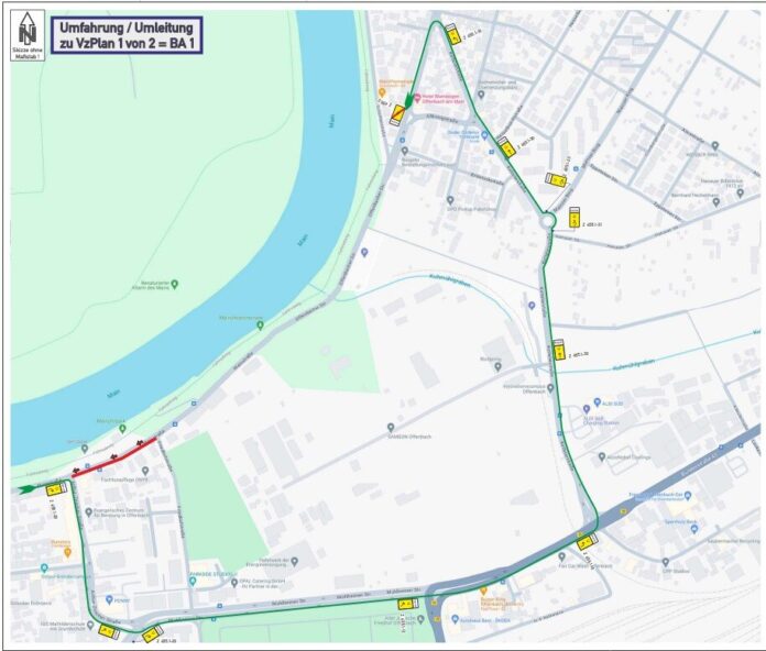 Mainstraße bis März 2025 abschnittsweise in Richtung Bürgel gesperrt - Umleitung wird eingerichtet. Bild: Stadt Offenbach